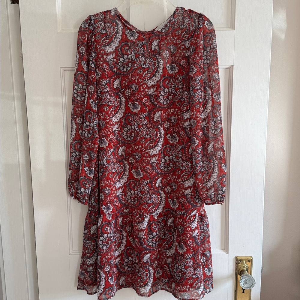 ❤️Loft red shimmer paisley flounce dress. Fully lined. NWT. Size S. - Picture 2 of 9